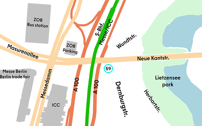 Karte mit Lageplan der Praxis in der Dernburgstr. 59